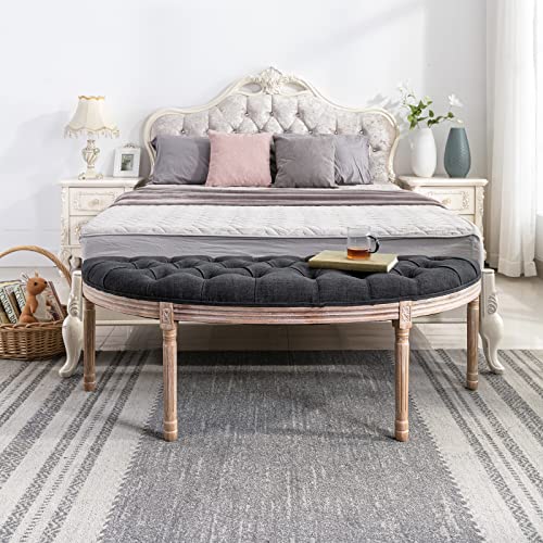 Beige Upholstered Half Moon Bench with Rubberwood Legs J4879