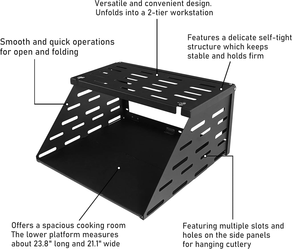 2-Tier Foldable Tailgate Table Camping Cargo Shelf U97227