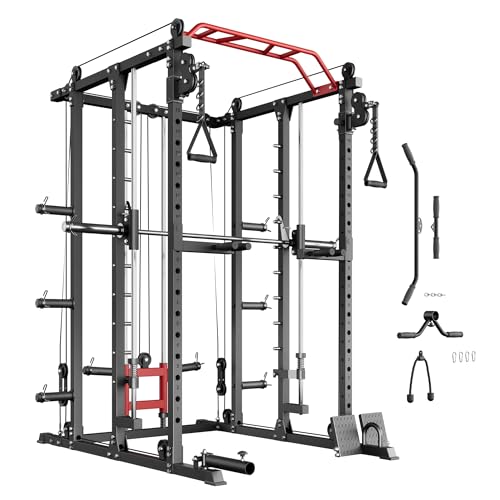 Deep Squat Machine with Cable Crossover System and Squat Rack Power Cage E1893