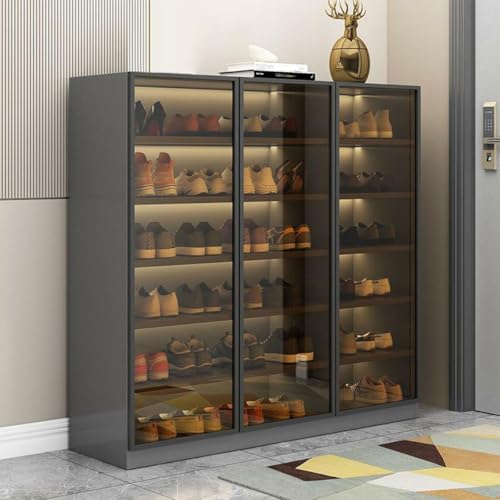 White 6-Tier Shoe Cabinet with Glass Doors R27366