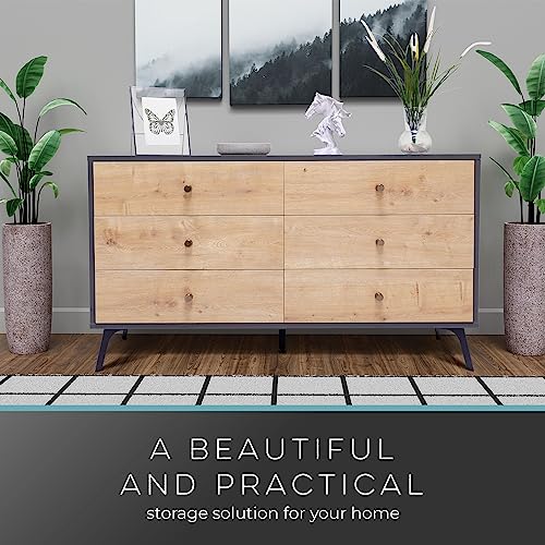 Oak Dark Gray Chest with Six Sliding Drawers K5755
