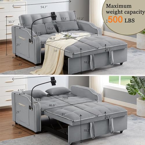 Black Velvet Convertible Sofa Bed with Pull Out Bed N96407