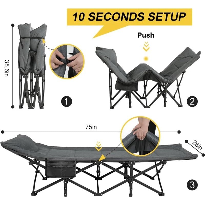 Camping Cot with Cushion and Pillow Portable Folding Bed with Carry Bag P2454