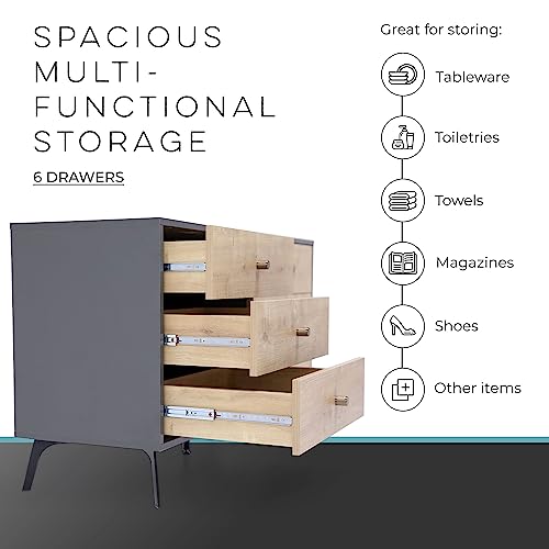 Oak Dark Gray Chest with Six Sliding Drawers K5755
