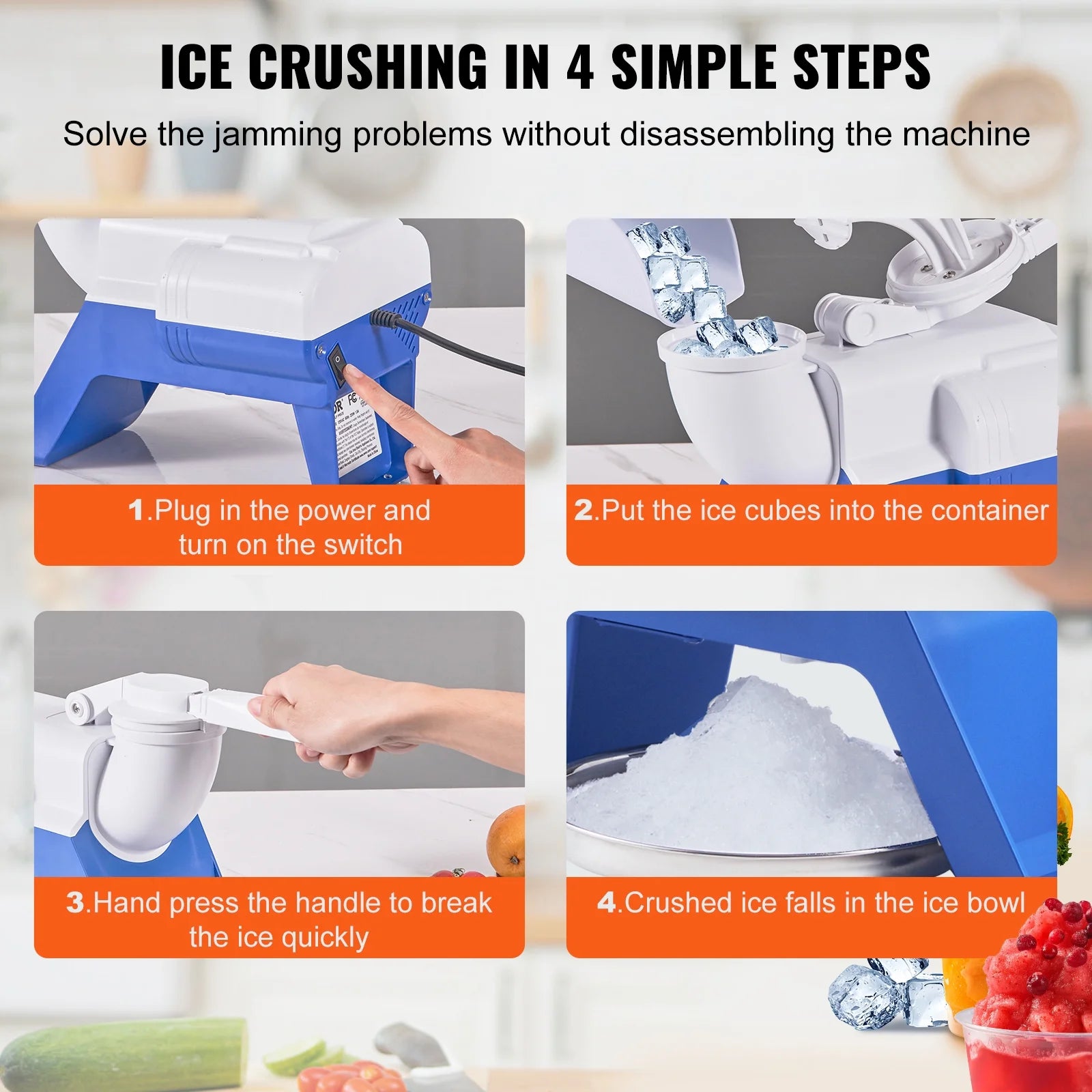 Electric Ice Crusher Machine 176lbs/Hr Snow Cone Maker Shaved Ice 220W H4494