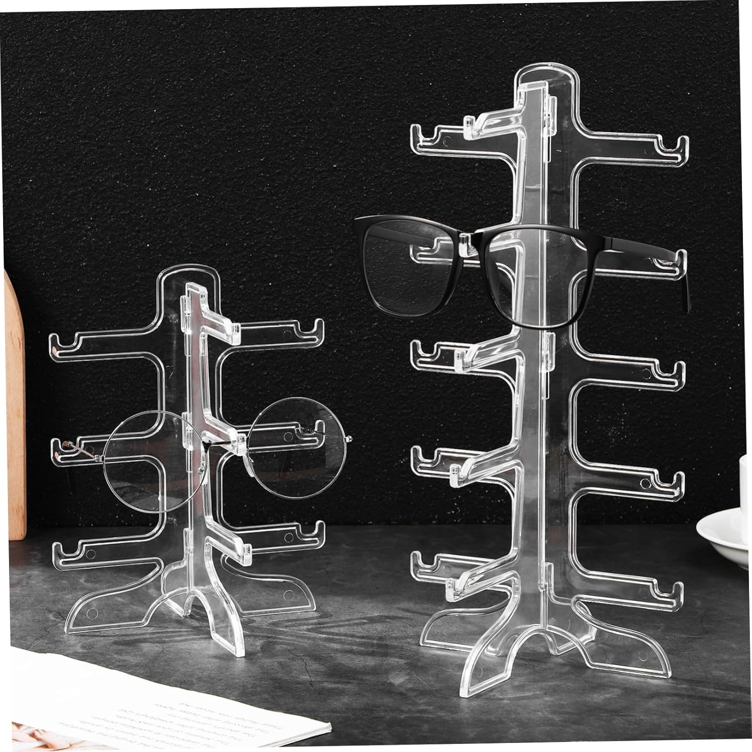 2 Pcs Transparent Plastic Glasses Display Stand Sunglasses Rack Organiser Holder L20889