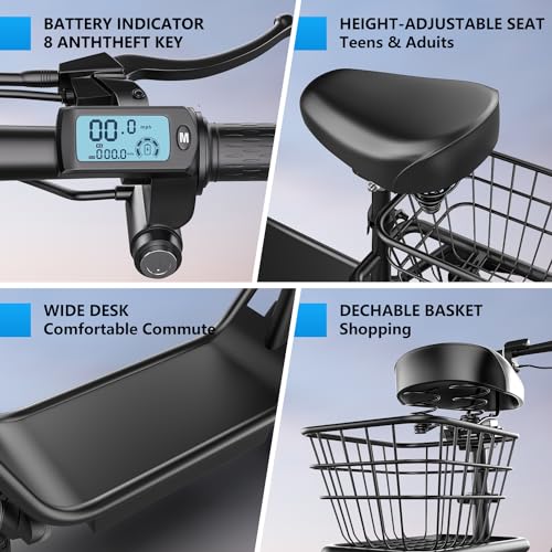 500W Peak Motor Sit Down E Scooter with Basket, 14" Pneumatic Tire W8476