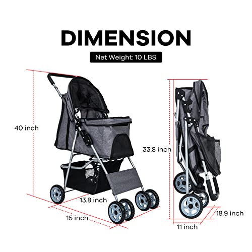 Grey 4 Wheel Pet Stroller E84429
