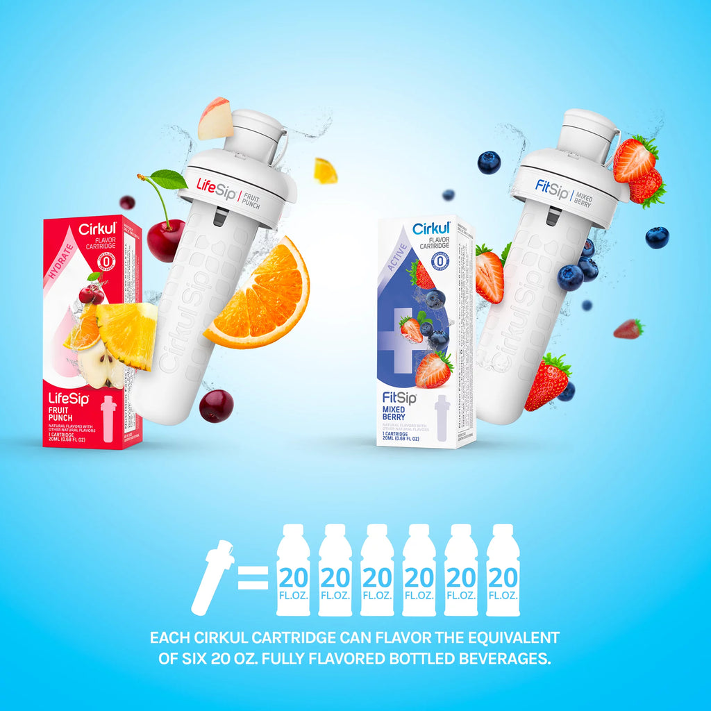 22oz White Stainless Steel Water Bottle Starter Kit with Blue Lid and 2 Flavor Cartridges W67559