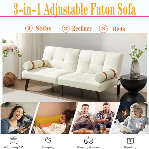 Light Green Convertible Futon Sofa Bed with 2 Removable Arms U330544