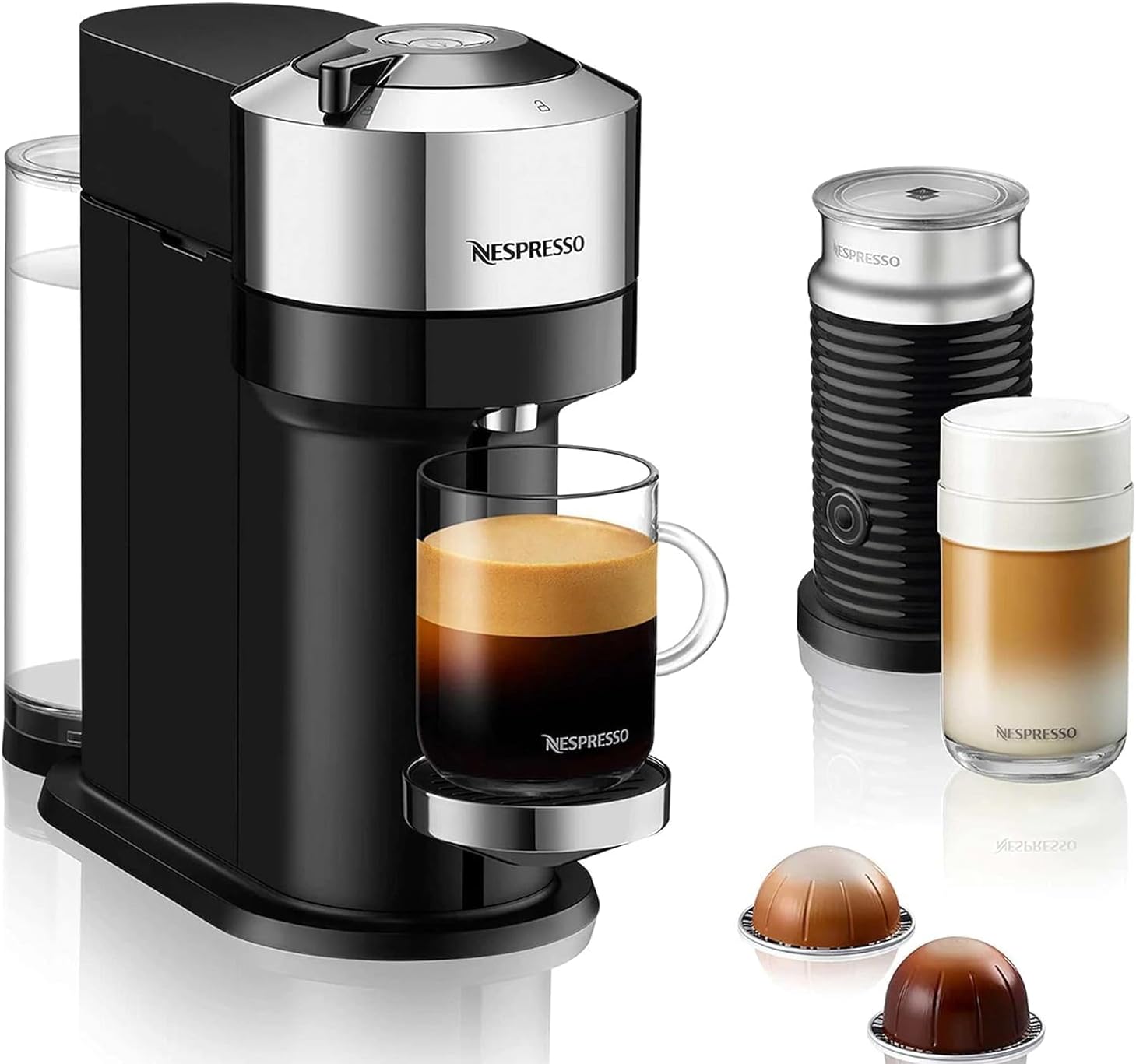 Chrome Vertuo Next Deluxe Coffee Machine with Aeroccino O357