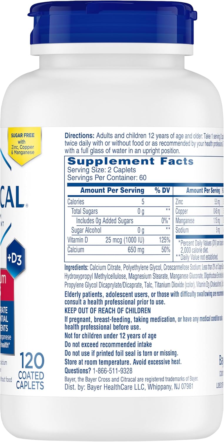 650 mg Calcium Citrate with 25 mcg Vitamin D3, 120 Count Calcium Supplement U44614