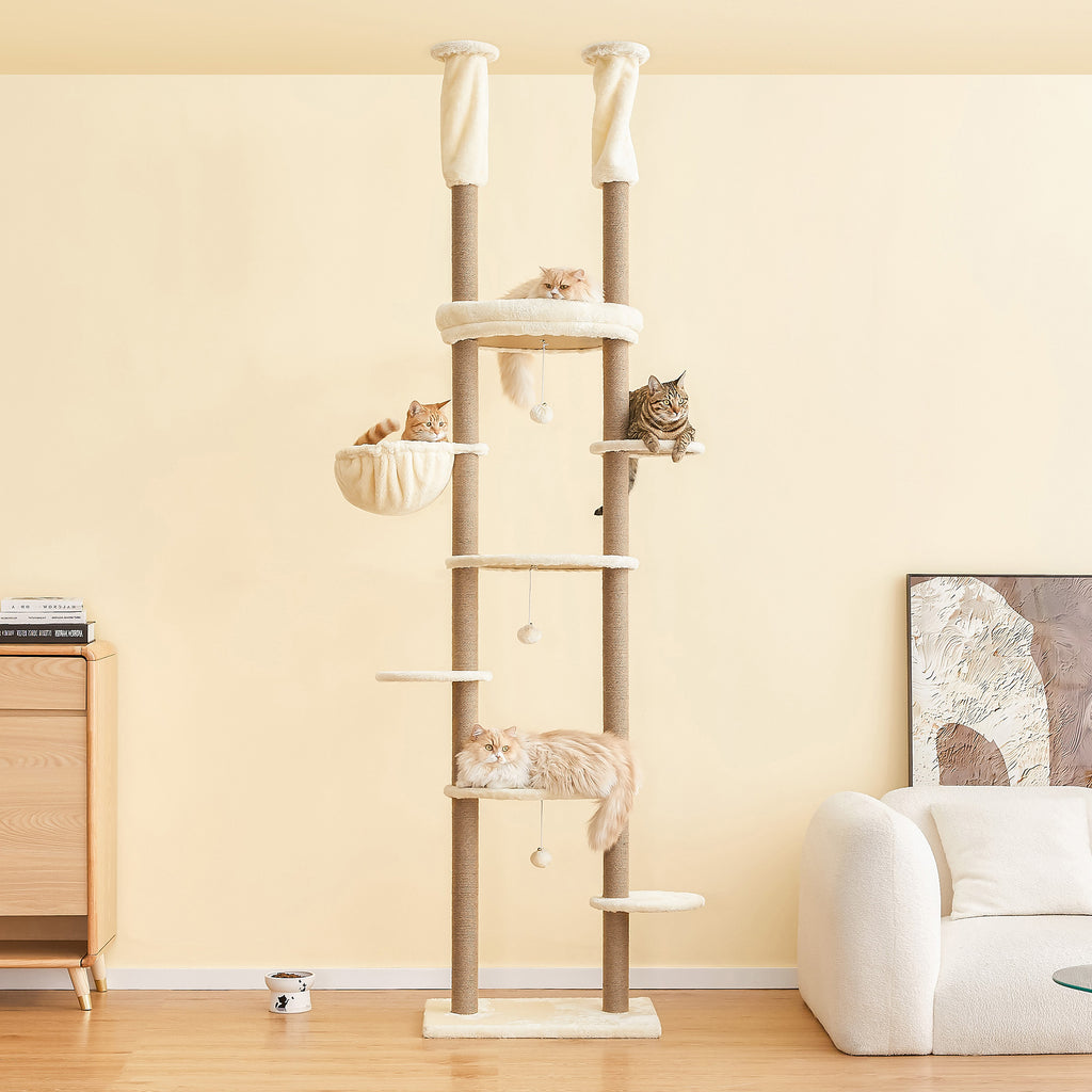 Beige Adjustable Height 7 Tiers Cat Tree with Hammock H683179