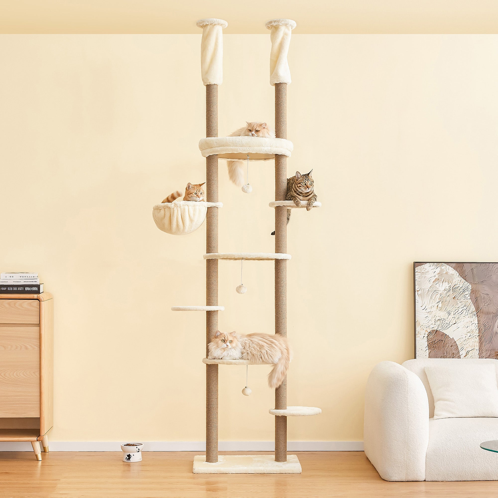 Beige Adjustable Height 7 Tiers Cat Tree with Hammock H683179