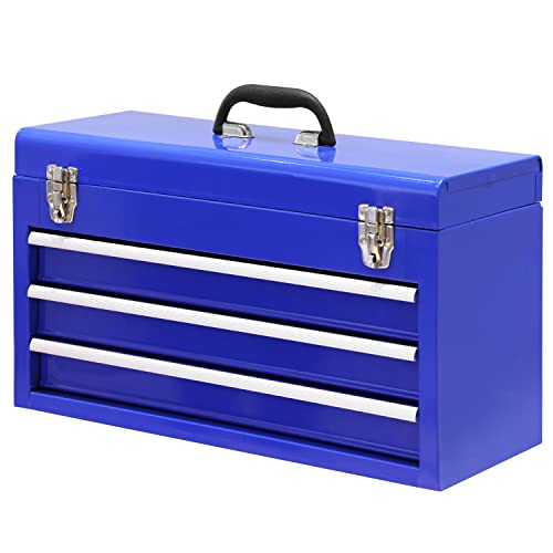 3 Drawer 20" Metal Tool Box Portable Steel Tool Chest Blue D8463