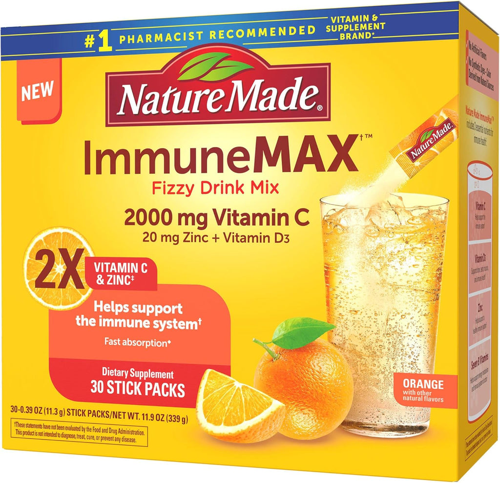 ImmuneMAX Fizzy Drink Mix with Vitamin C, Vitamin D, and Zinc, 30 Stick Packs, 0.4 Ounce A574