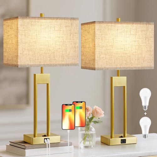 Set of 2 Nightstand Table Lamps with USB C+A, 3 Colors Changeable Z513