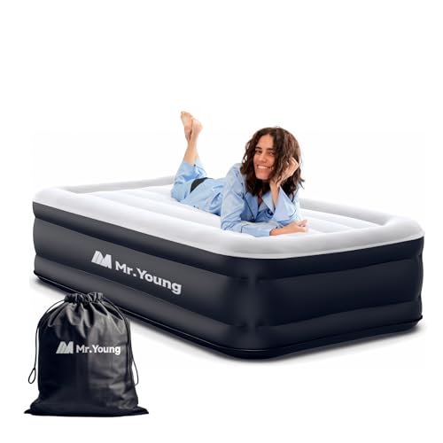 Twin Size 18" Inflatable Air Mattress with Built-in Pump and Carrying Bag D594
