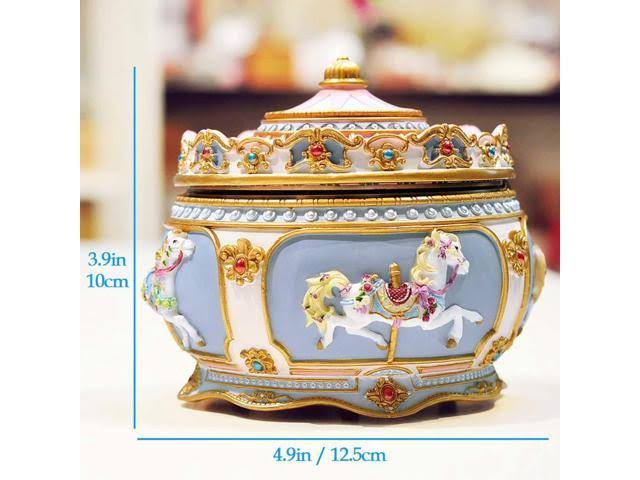Classical Carousel Horse Music Box with LED Lights Resin Carved Mechanical Musical Box H4502