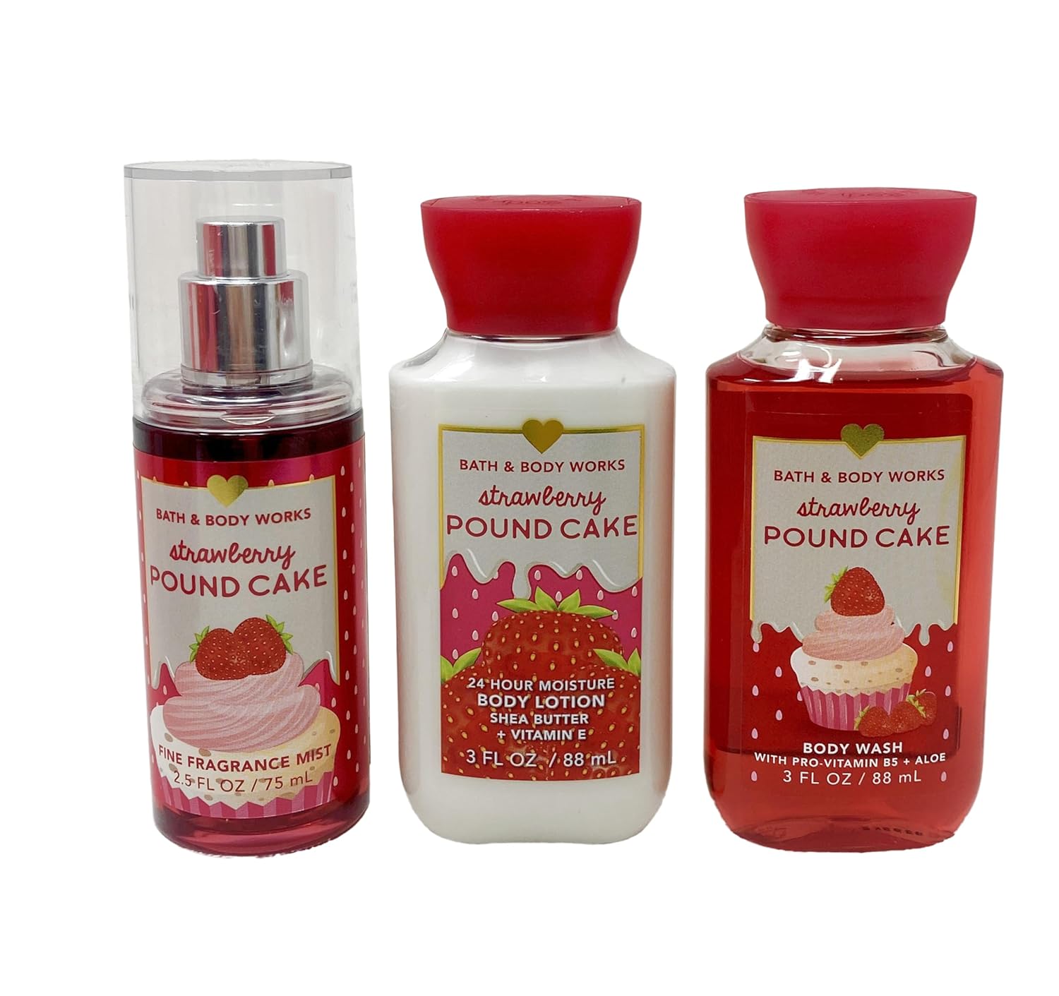 Strawberry Pound Cake Mini Gift Set Fragrance Mist Body Lotion Body Wash X34487