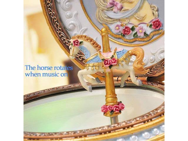 Classical Carousel Horse Music Box with LED Lights Resin Carved Mechanical Musical Box H4502
