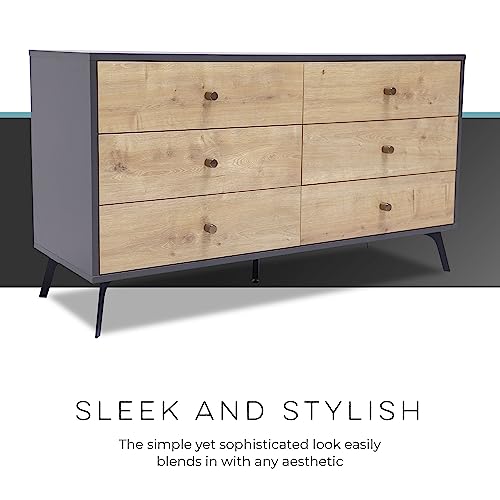 Oak Dark Gray Chest with Six Sliding Drawers K5755