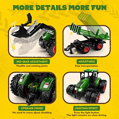 Remote Control Tractor Toy, Kids RC Tractor Set, Truck and Trailer Front Loader, Metal Car Head, 8 Wheel, Light P715