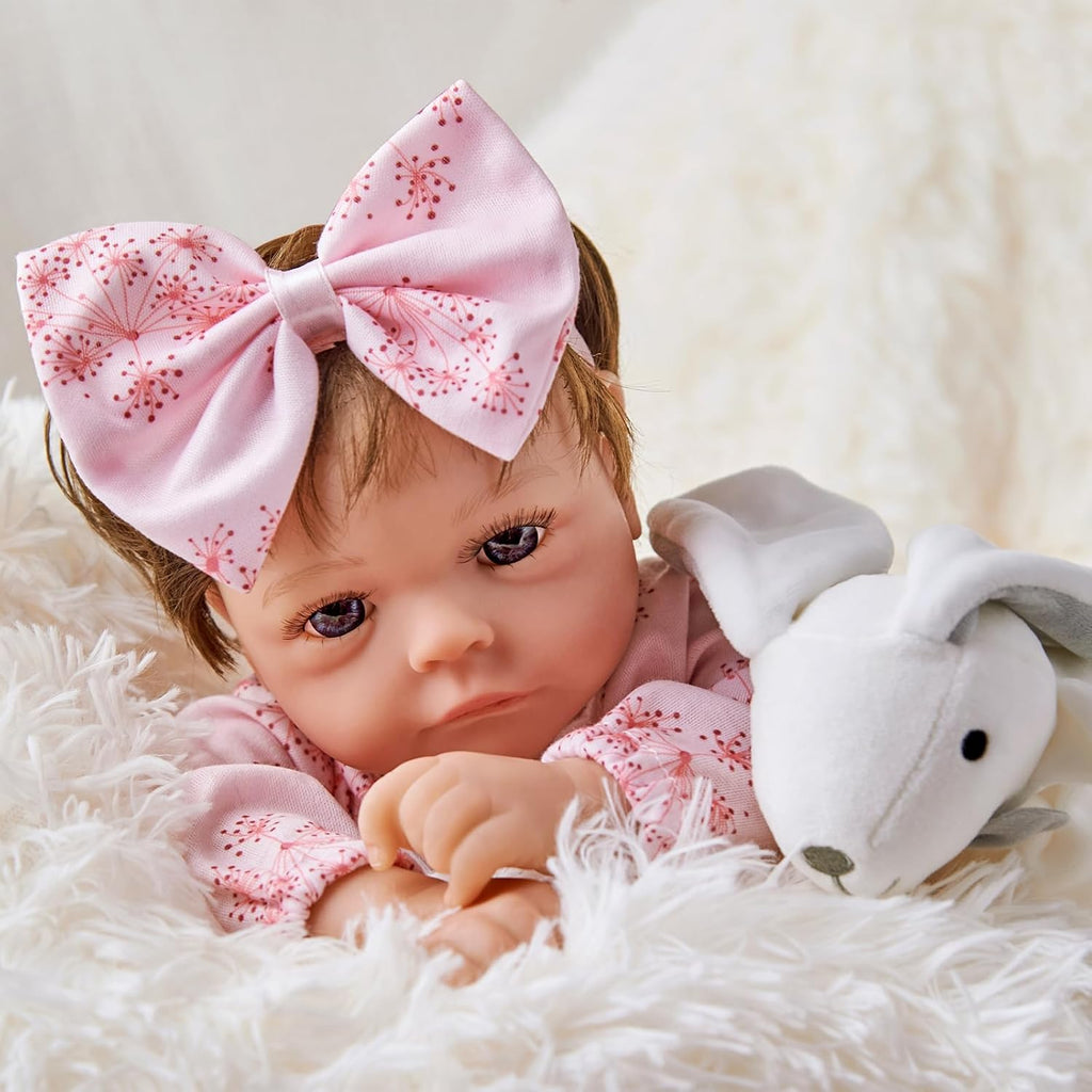 17 Inch Cloth Body Blue Eyes Hand-Rooted Hair Reborn Baby Doll T3660