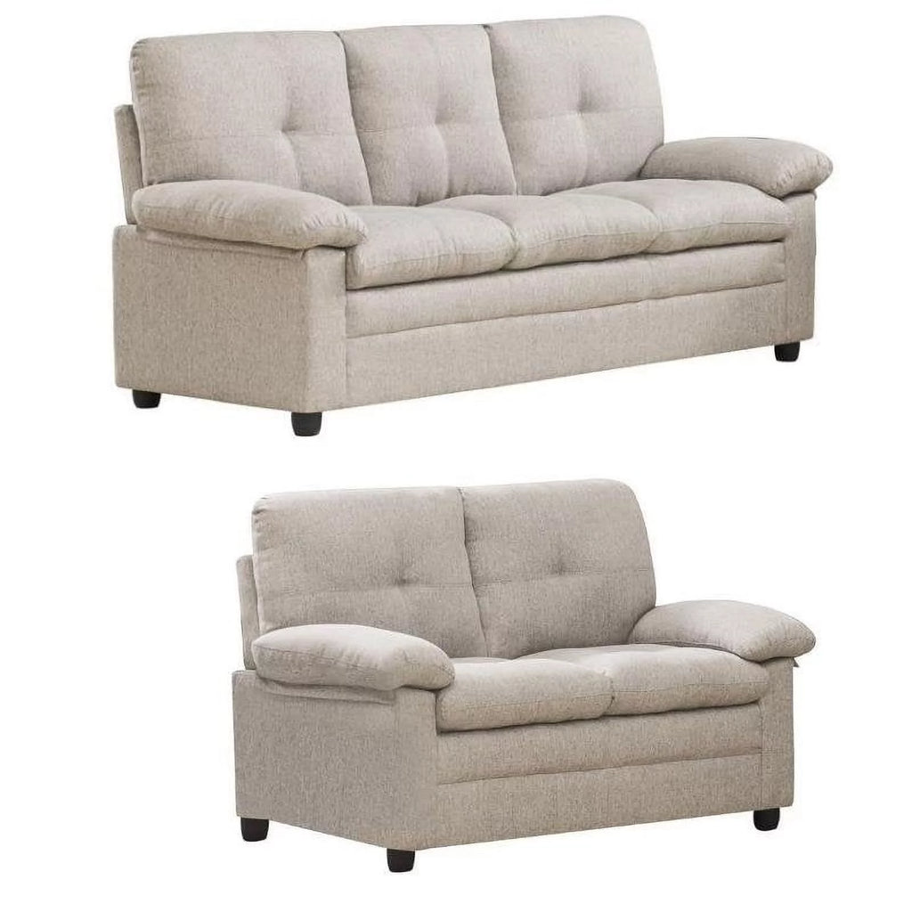 2 Piece Beige Hardwood Sofa and Loveseat Set C568