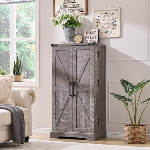 Off White Tall Kitchen Pantry with Barn Doors E43825