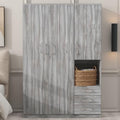 Grey 3 Door Wooden Wardrobe Closet with Drawers and Hanging Rail X2355