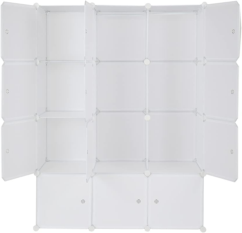 White 12 Cube Plastic Storage Shelves with Hanging Rod S29778