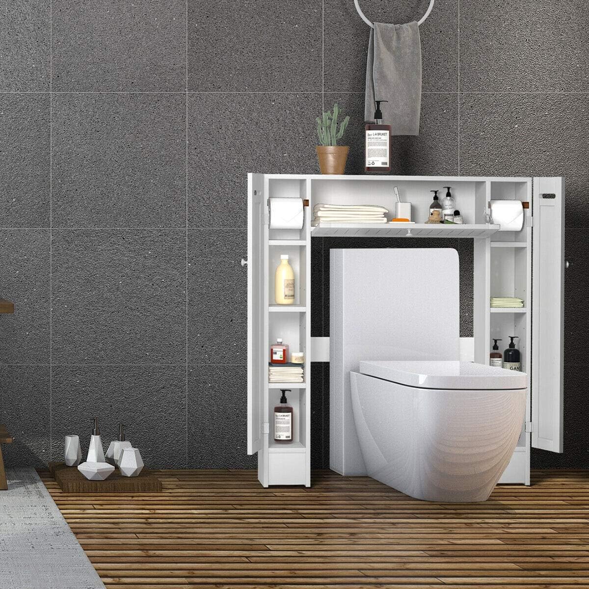 White Freestanding Over The Toilet Cabinet with 2 Side Doors G709