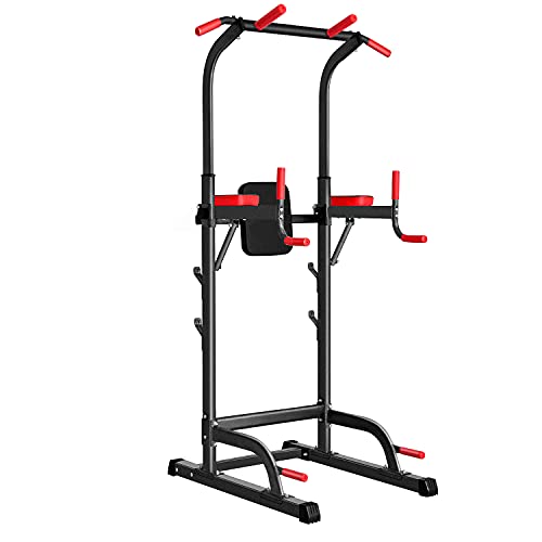 Adjustable Height Power Tower Dip Station with Pull Up Bar, Load 350LBS V9563