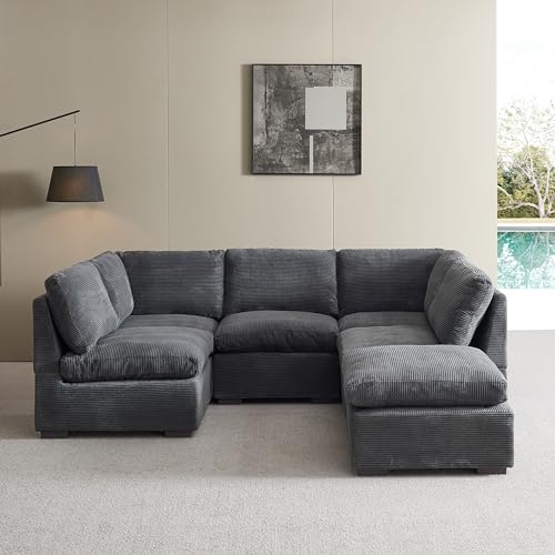 Oversized Modular 6 Seaters Cloud Sectional Sofa with Reversible Chaises O65792