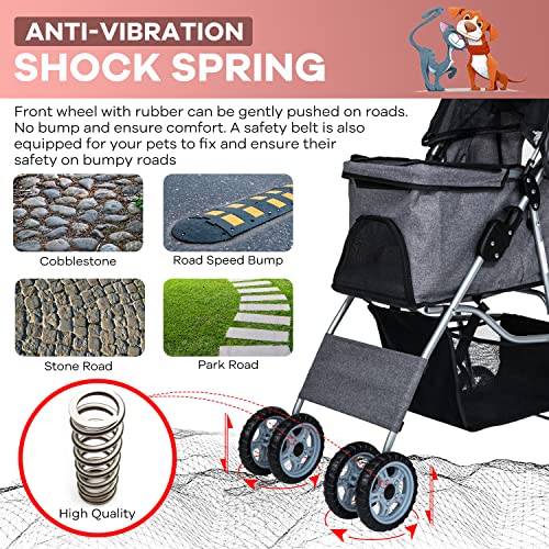 Grey 4 Wheel Pet Stroller E84429