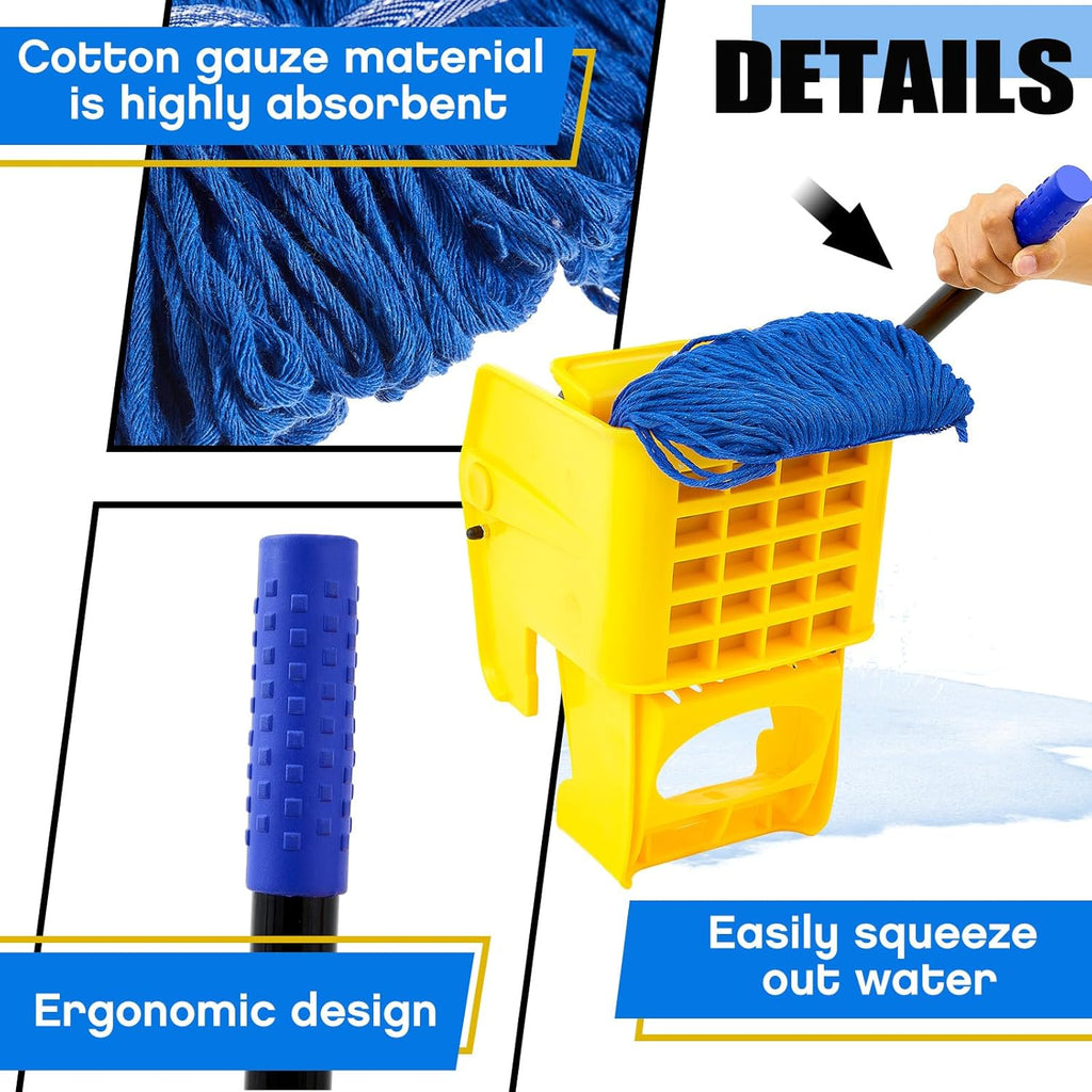 Yellow Mop Wringer with Handle, Blue Mop Head Refill W8117