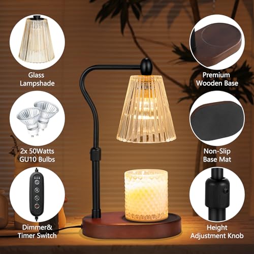 Candle Warmer Lamp with Timer and Dimmer Adjustable Height Electric Wax Melt Warmer with 2 Bulbs W33016