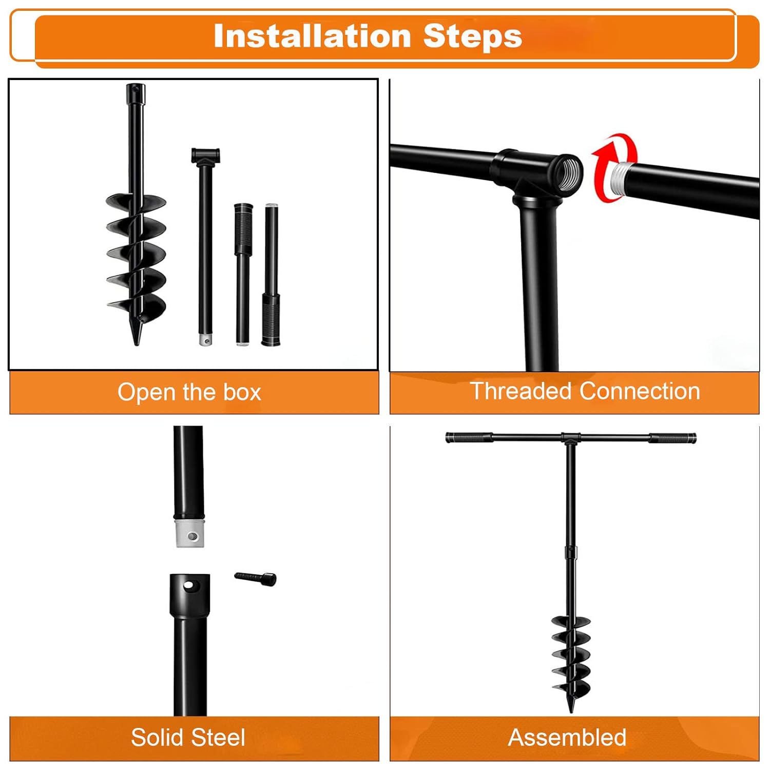 Handheld Garden Auger Spiral Drill, 32''x 4" with Non-Slip Handle F27076