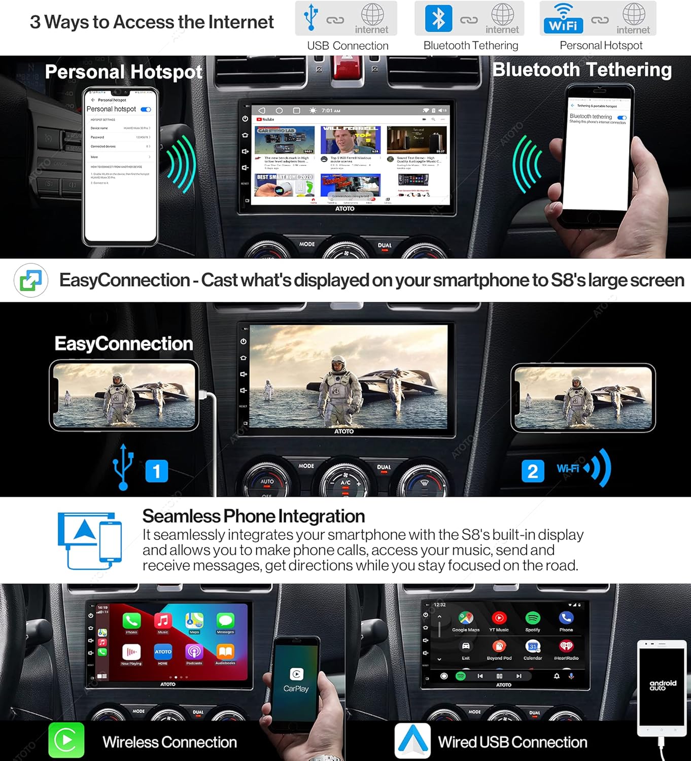 7inch Double-DIN Android Car Stereo with Wireless CarPlay W298754