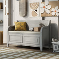 Rustic Storage Bench with Backrest and Hidden Storage, Gray Wash+Beige I28424