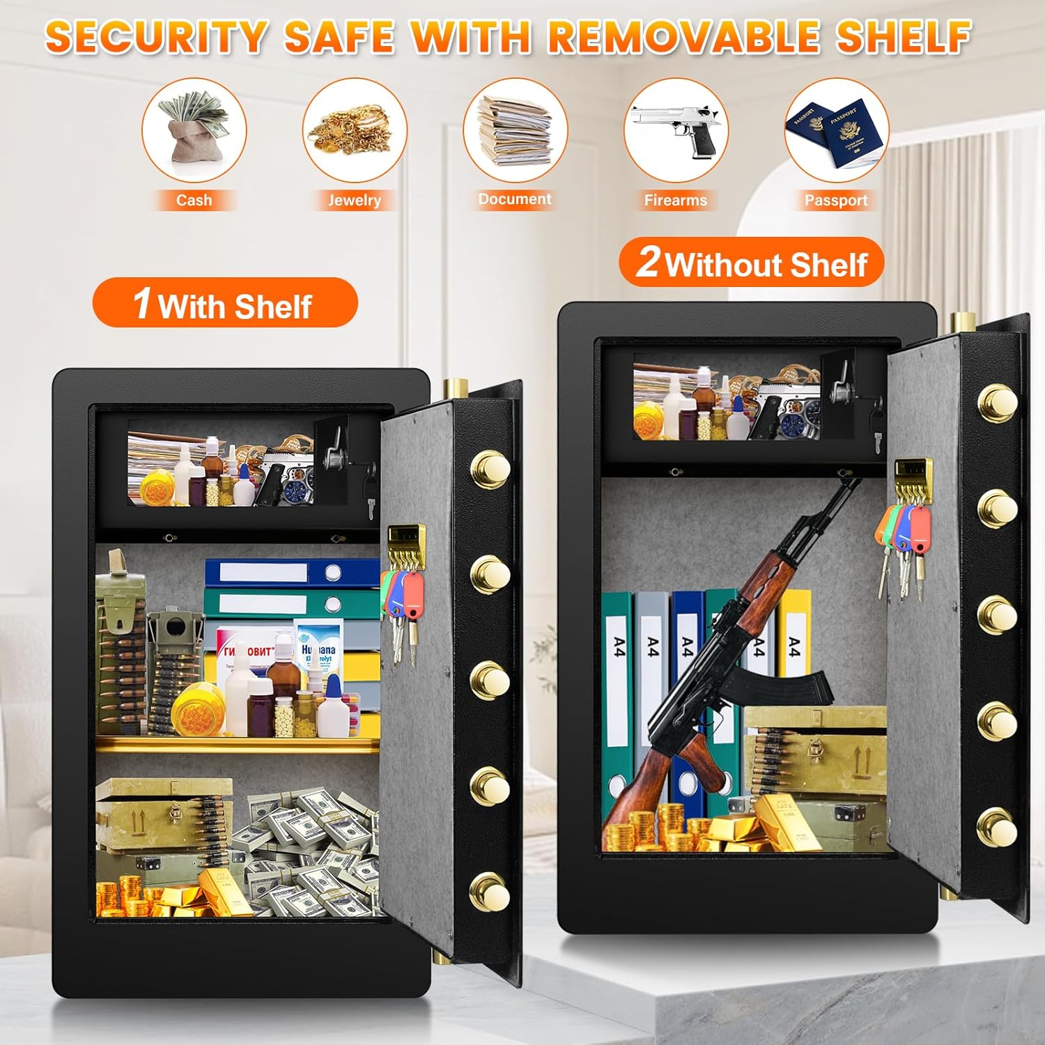 5.0 Cuft Fireproof Safe Box with Key Combination Lock D416