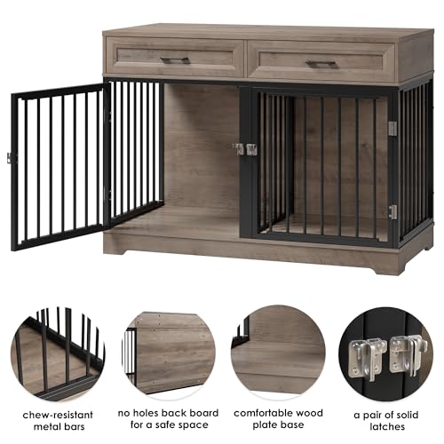 White Wooden Dog Crate with Removable Divider and 2 Storage Drawers H839564