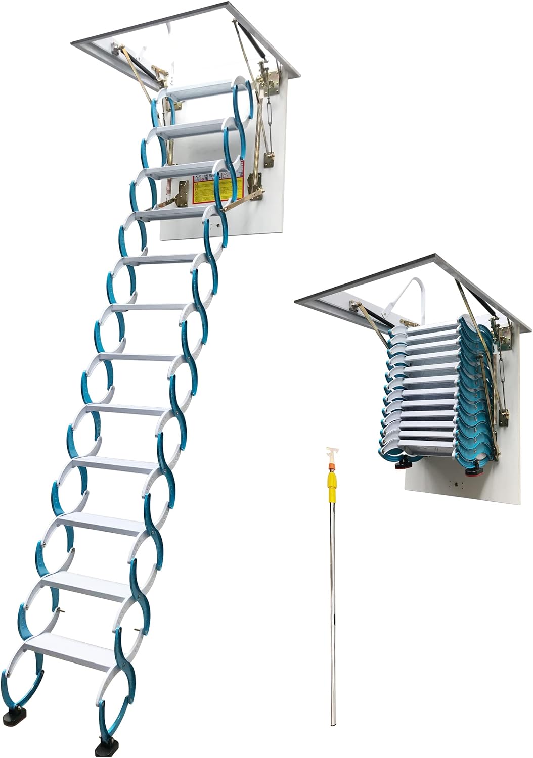 Blue Carbon Steel Folding Attic Ladder 9.8ft E80035