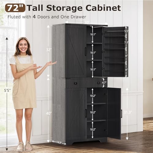Brown 72" Tall Storage Cabinet with 6 Adjustable Shelves V710