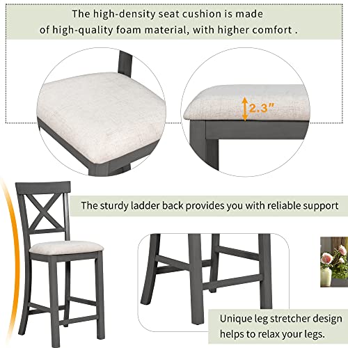 6-Piece Counter Height Table with Shelf 4 Chairs and Bench Gray L99259