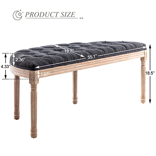 Beige Upholstered Half Moon Bench with Rubberwood Legs J4879