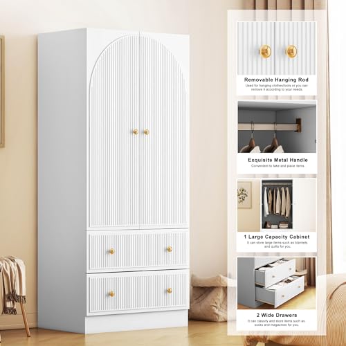 White Freestanding Armoire with 2 Drawers Z5572