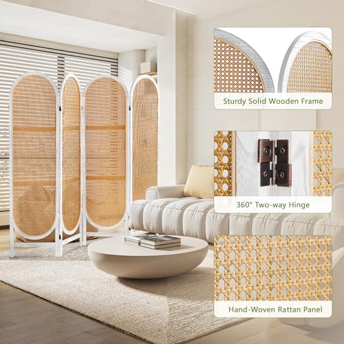 White Brown Hand-Woven Rattan Room Divider Z6049