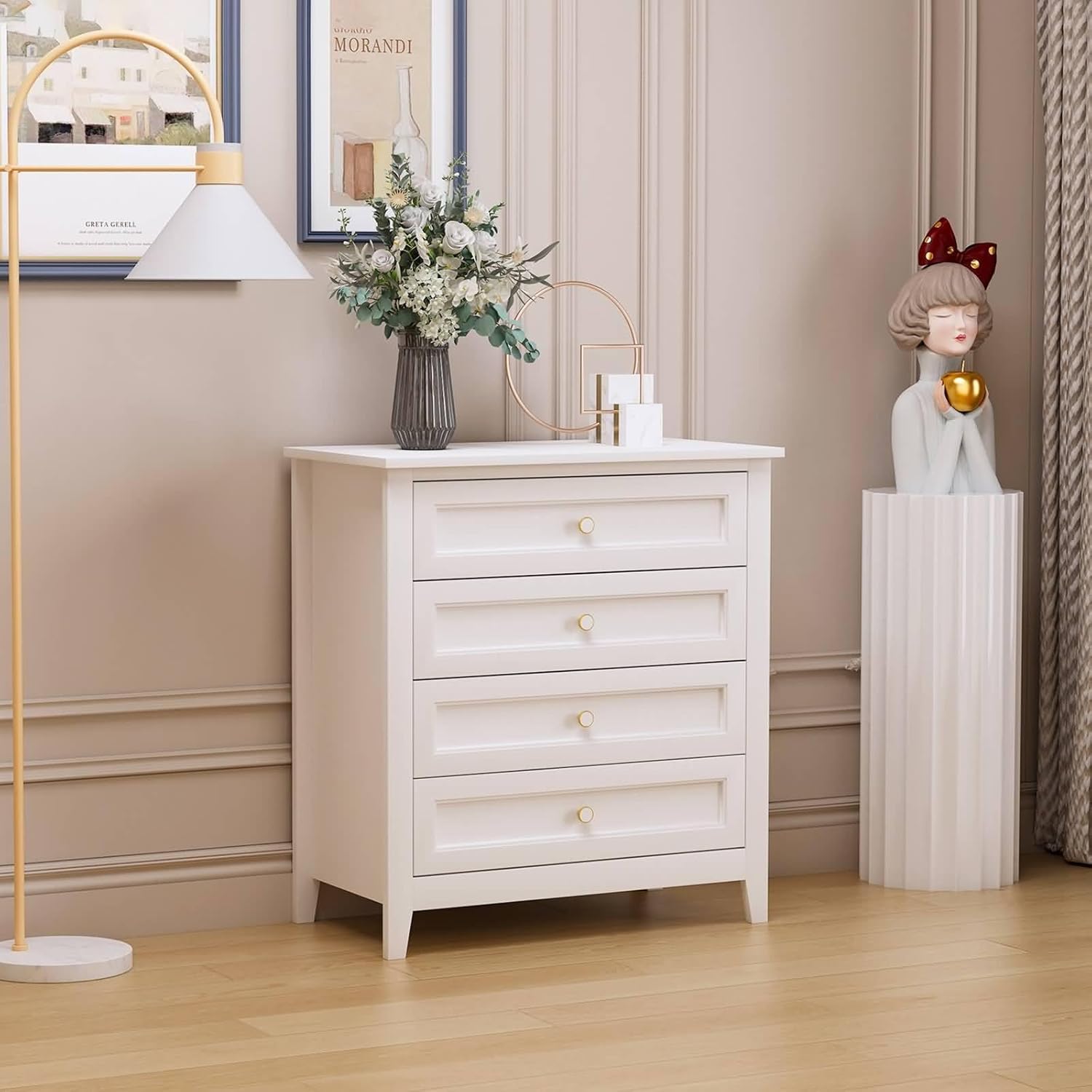 White Solid Wood Drawer Dresser I541241
